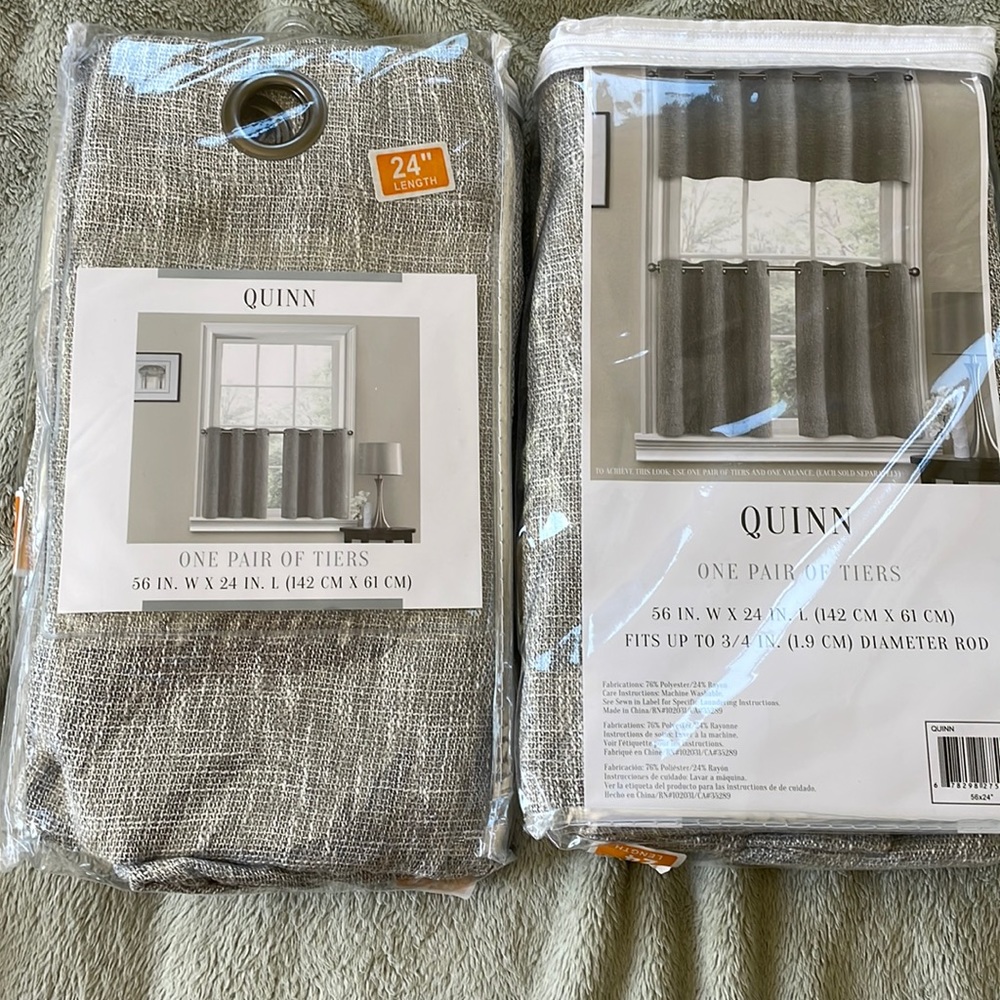 NWT Quinn 2 pair gray curtains tiers 24 inches